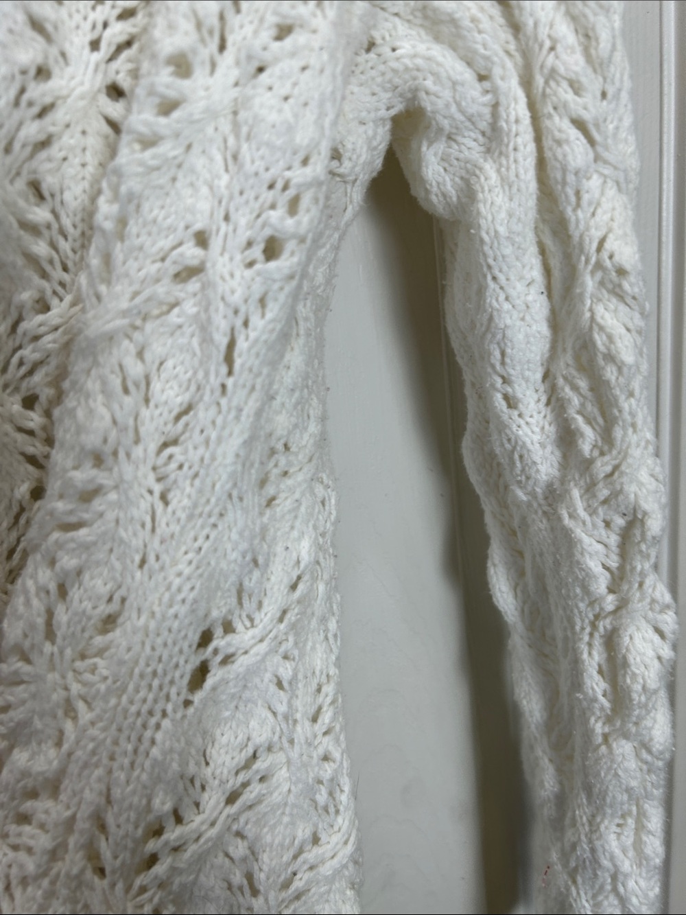 Leo & Nicole White Open Front Pointelle Crochet Knit Cardigan Sweater XXL - Picture 9 of 9